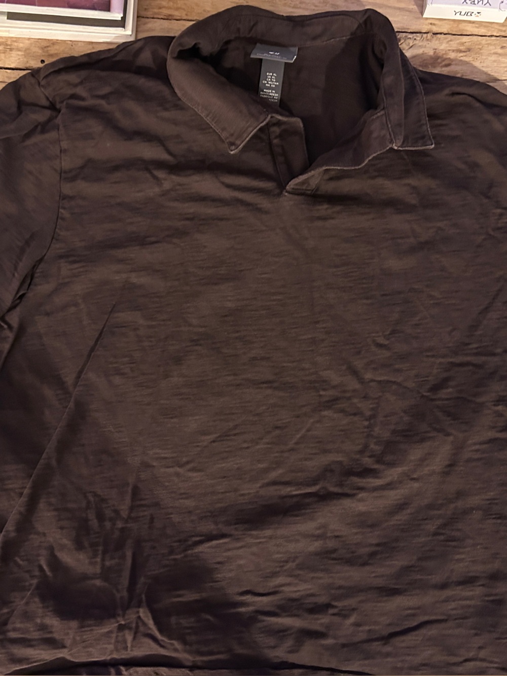 H&M Men's Dark Brown Collared Short Sleeve Shirt